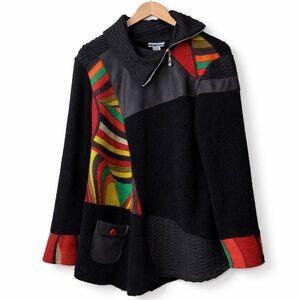 Mirror Image || Vintage Eclectic Patchwork Funky Long Sleeve Tunic Sweater Top L